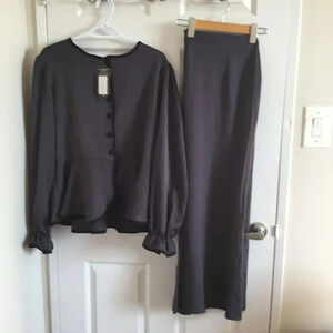 SET Jacket, Skirt maxi , Formal , Femine ,  Gray , Women Plus size EU 48 / US 16